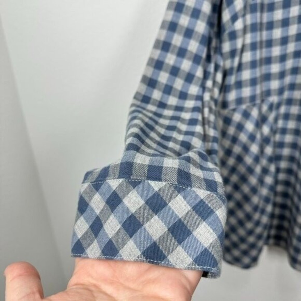 J. Jill Size Large Blue Grey Checkered V Neck Popover Blouse Cozy Casual Fall - Picture 5 of 10